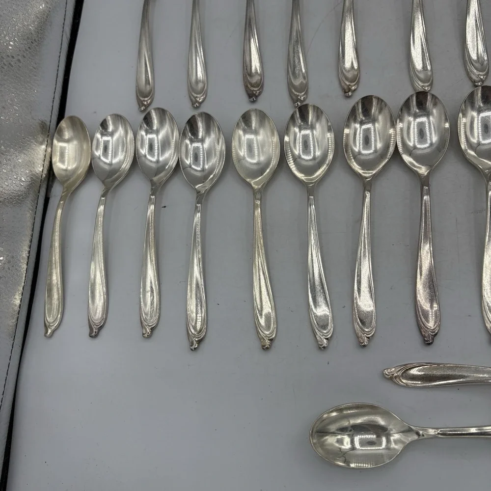International‎ Deep Silver Inlaid Spoons 2 Size Happy Anniversary Lot of 29